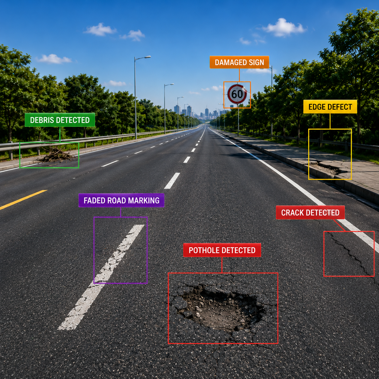 Detection from a partner fleet camera showing a transverse crack with confidence score